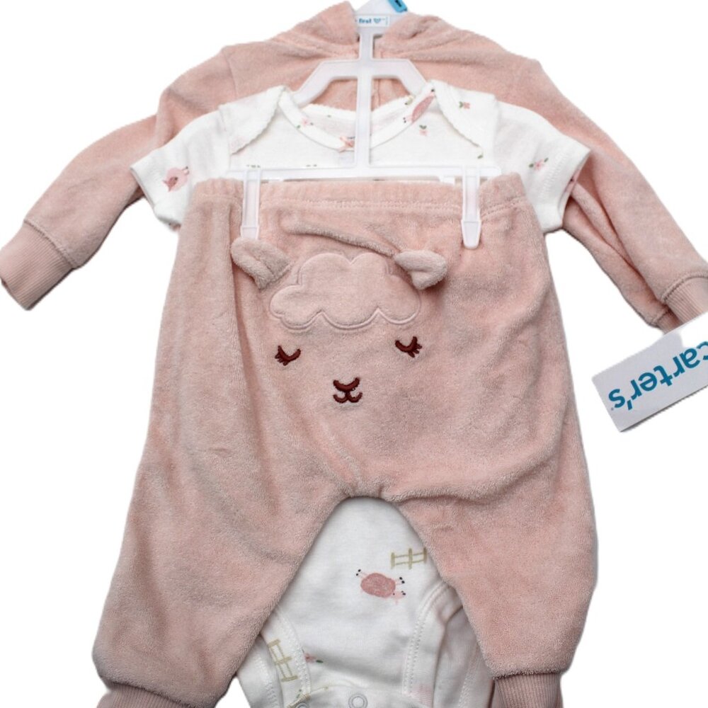 Carter's Baby Girl's 3-Piece Little Sheep Terry Set Size 6 Months Pale Pink NWT